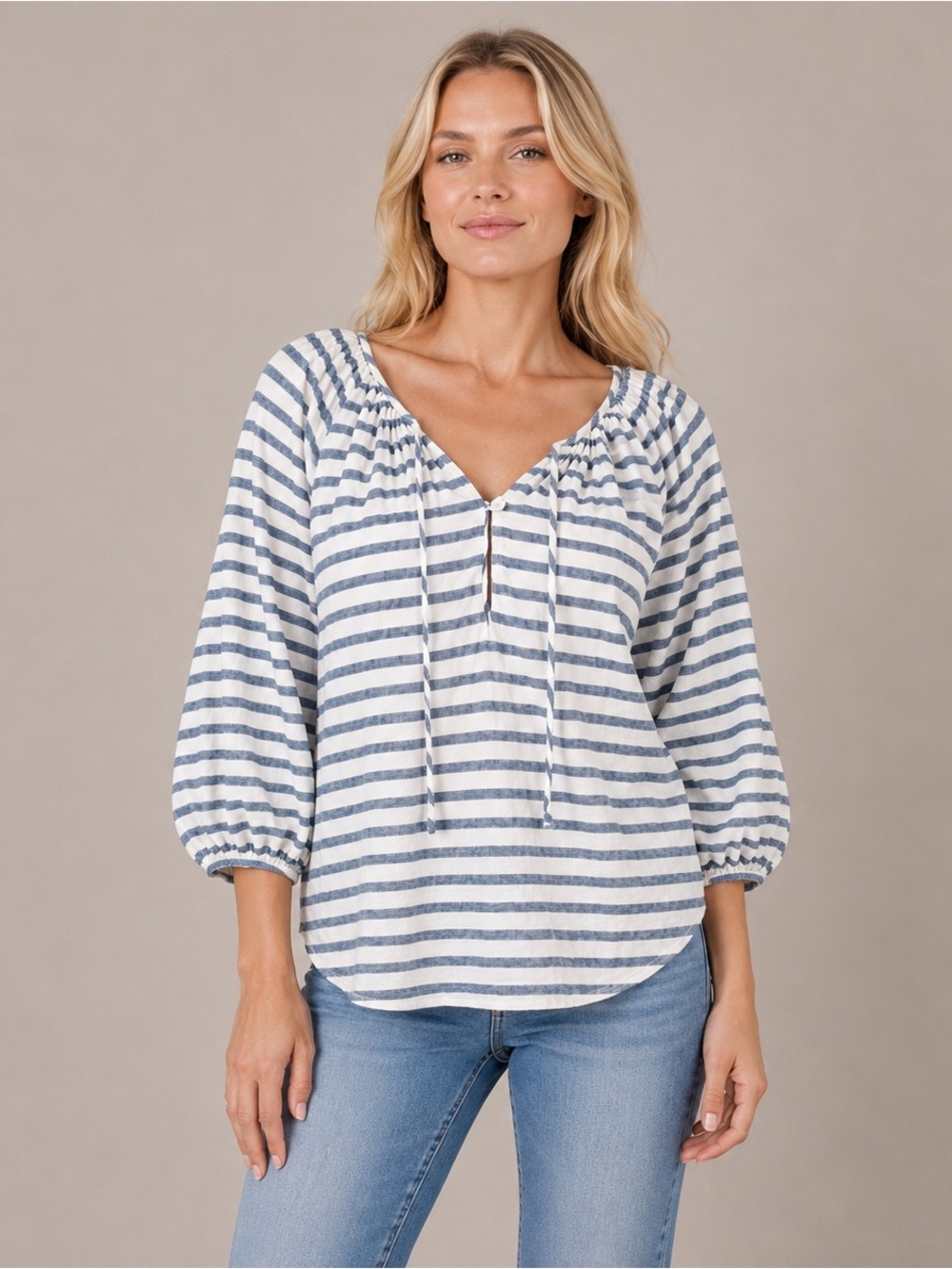 Emerson Fry Lucy Blouse Blue White Striped Relaxed Cotton Gauze Chic Size M